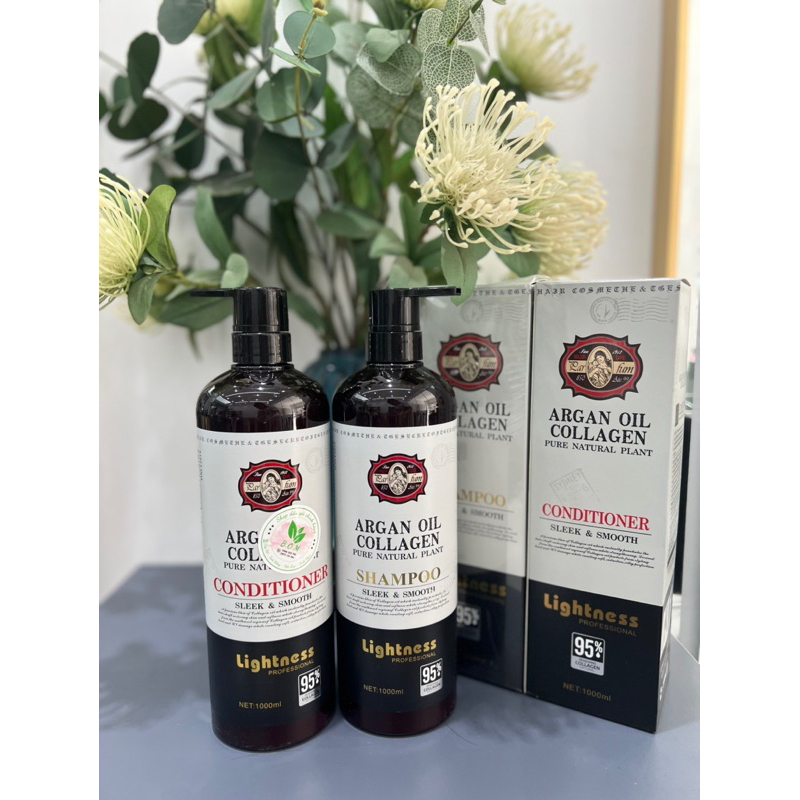 Cặp dầu gội xả Lightness Argan Oil collagen 1000ml x 2