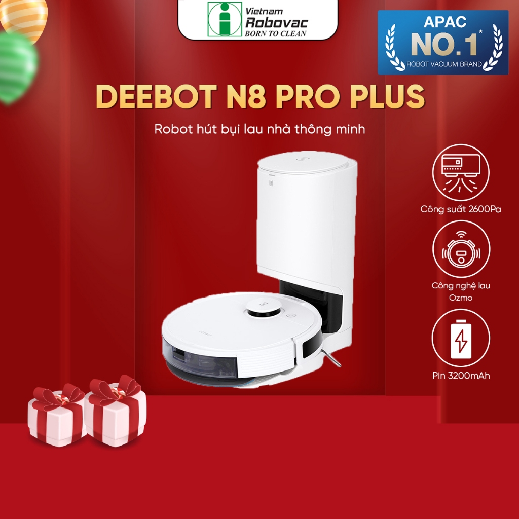 Robot Hút Bụi Lau Nhà Ecovacs Deebot N8 Pro Plus(DLN11) - Lực Hút MAX  2600 Pa - Bản Quốc Tế - Bảo Hành 24 Tháng.