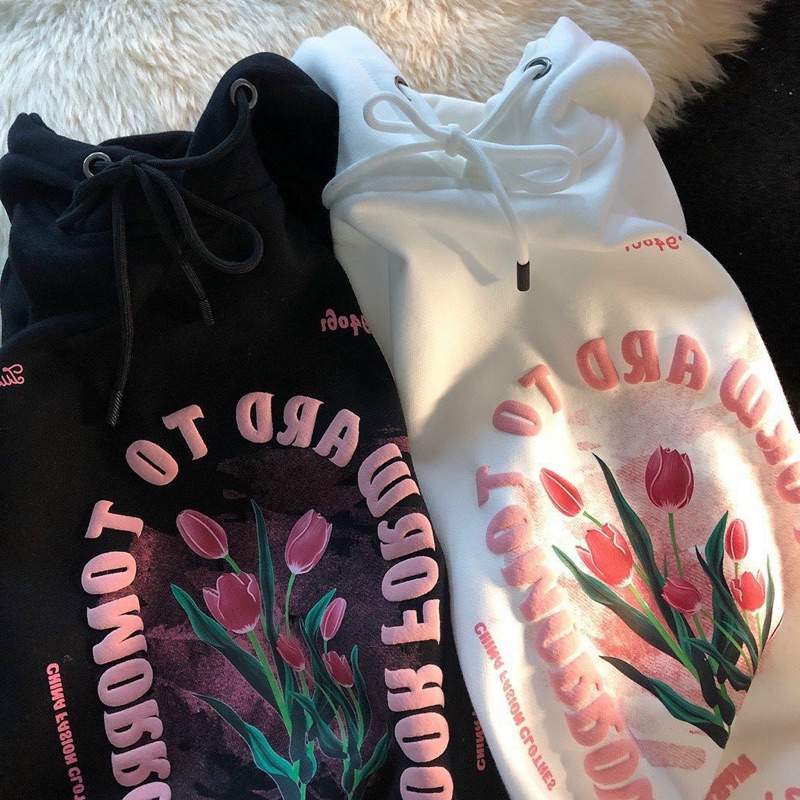 Áo hoodie form rộng tay bồng mũ hai lớp - Hoa Ora