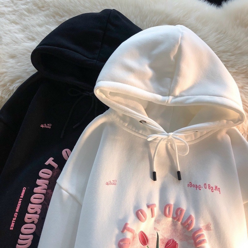 Áo hoodie form rộng tay bồng mũ hai lớp - Hoa Ora