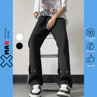 Quần jean kaki nam ống loe phối cúc bấm Buttons Pants unisex jean Maxstore phá cách phong cách B105