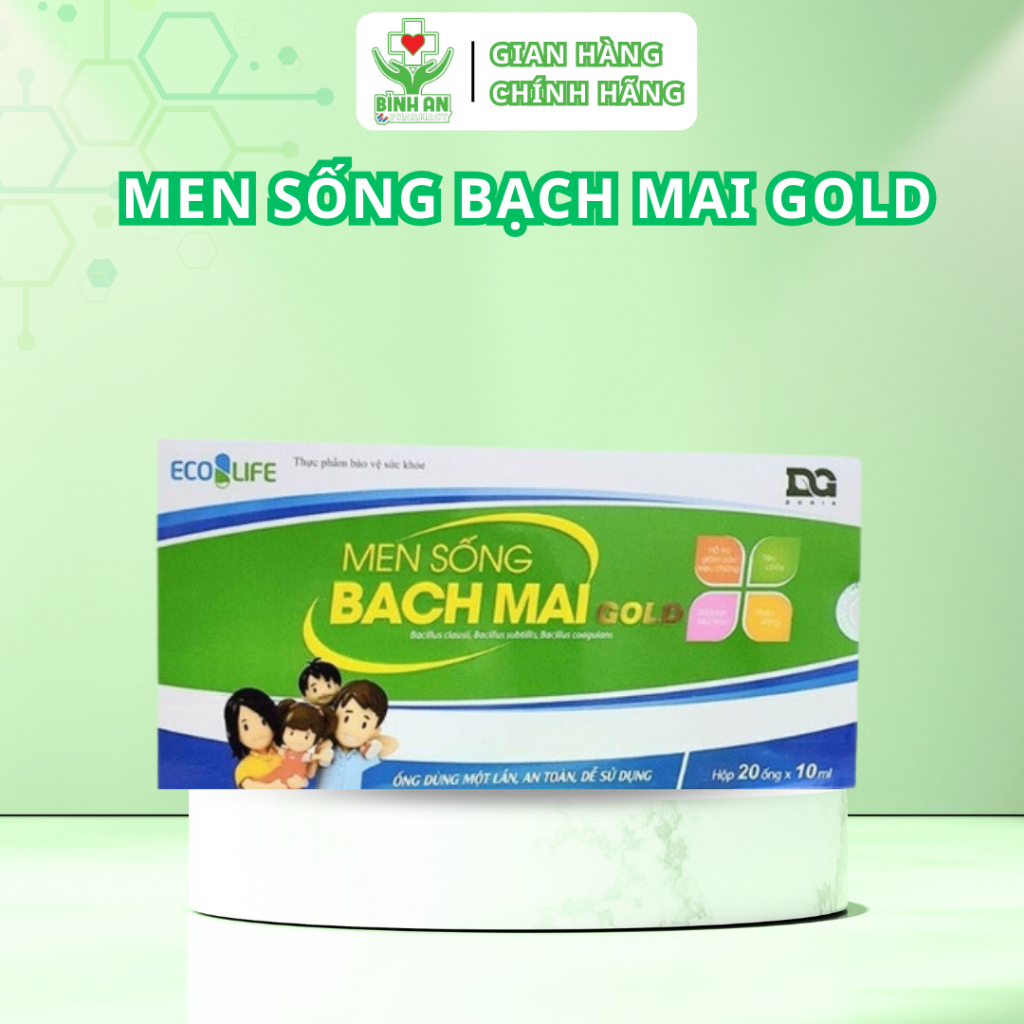 Men Sống Bạch Mai Gold - tiêu hóa tốt, tăng đề kháng với Kẽm gluconat - hộp 20 ống 10ml - NT Bình An
