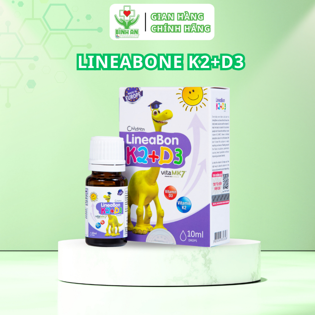 Lineabone D3K2 - Bổ sung vitamin giúp bé hấp thu tốt canxi, bé cao lớn, giảm quấy khóc về đêm - 10ml - NT Bình An