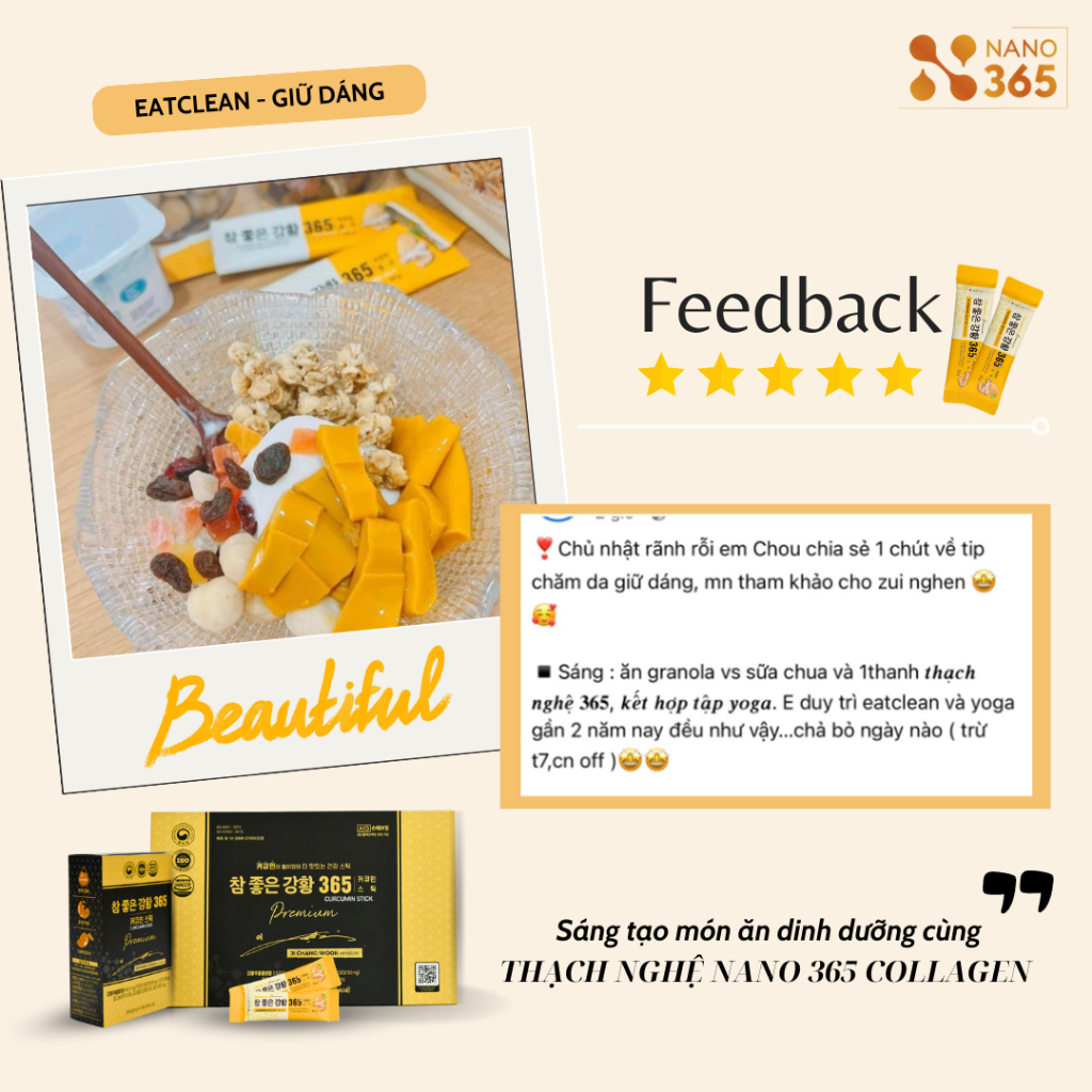 [QUÀ HẤP DẪN] Combo 3 hộp Thạch Nghệ Nano CURCUMIN 365 Collagen vị xoài Hàn Quốc Hỗ Trợ Dưỡng Trắng Da Cải Thiện Vóc Dán