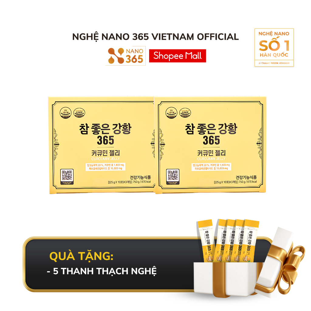 [QUÀ HẤP DẪN] Combo 2 hộp Thạch Nghệ Nano Curcumin 365 Collagen Hàn Quốc Hỗ Trợ Bổ Não Cải Thiện Sức Khỏe