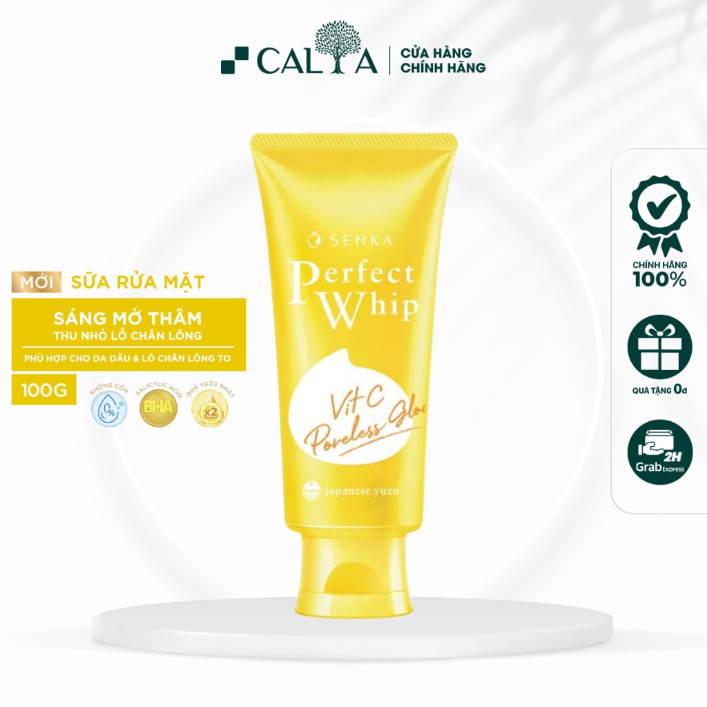 Sữa Rửa Mặt Senka Màu Vàng Sáng Da, Mờ Thâm - Senka Perfect Whip Vit C Poreless Glow 100g