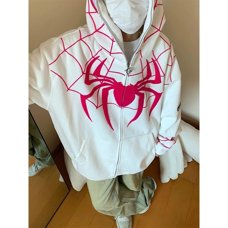 🔥Hot🔥Áo Khoác hoodie cardigan Có Nón Phối Khóa Kéo Thêu Họa Tiết Người Nhện Phong Cách Mỹ Cá Tính Cho Nữ