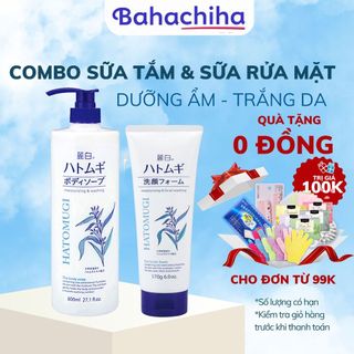 Combo Bộ sản phẩm dưỡng da trắng sáng ỹ dĩ Sữa tắm 800ml - Sữa rửa mặt REIHAKU HATOMUGI 170g - Bahachiha