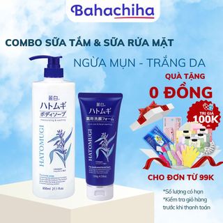 Combo sữa tắm sữa rửa mặt Reihaku Hatomugi dưỡng ẩm trắng da ngừa mụn ý dĩ - Bahachiha