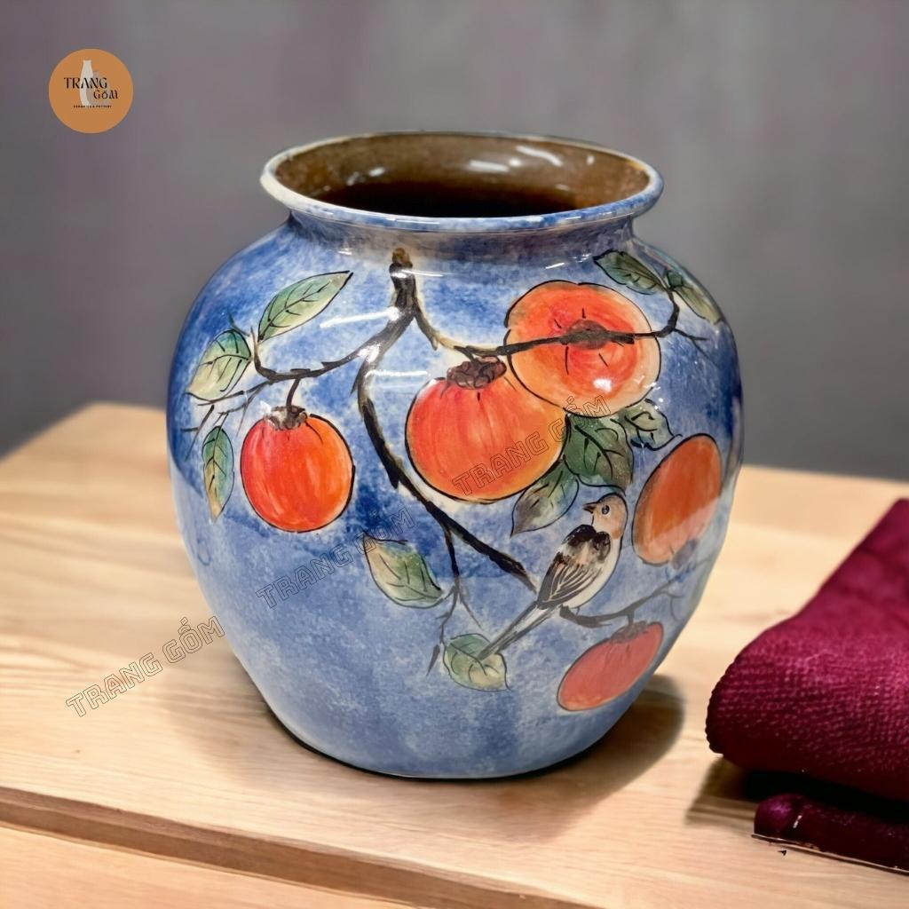 Bình hoa gốm sứ Bát Tràng cao cấp dáng vò tròn quốc dân vẽ 3d màu sắc tươi trẻ cắm hoa siêu đẹp | Trang Gốm TG121