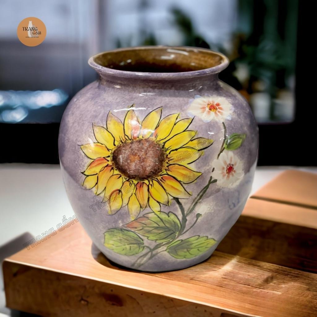 Bình hoa gốm sứ Bát Tràng cao cấp dáng vò tròn quốc dân vẽ 3d màu sắc tươi trẻ cắm hoa siêu đẹp | Trang Gốm TG121