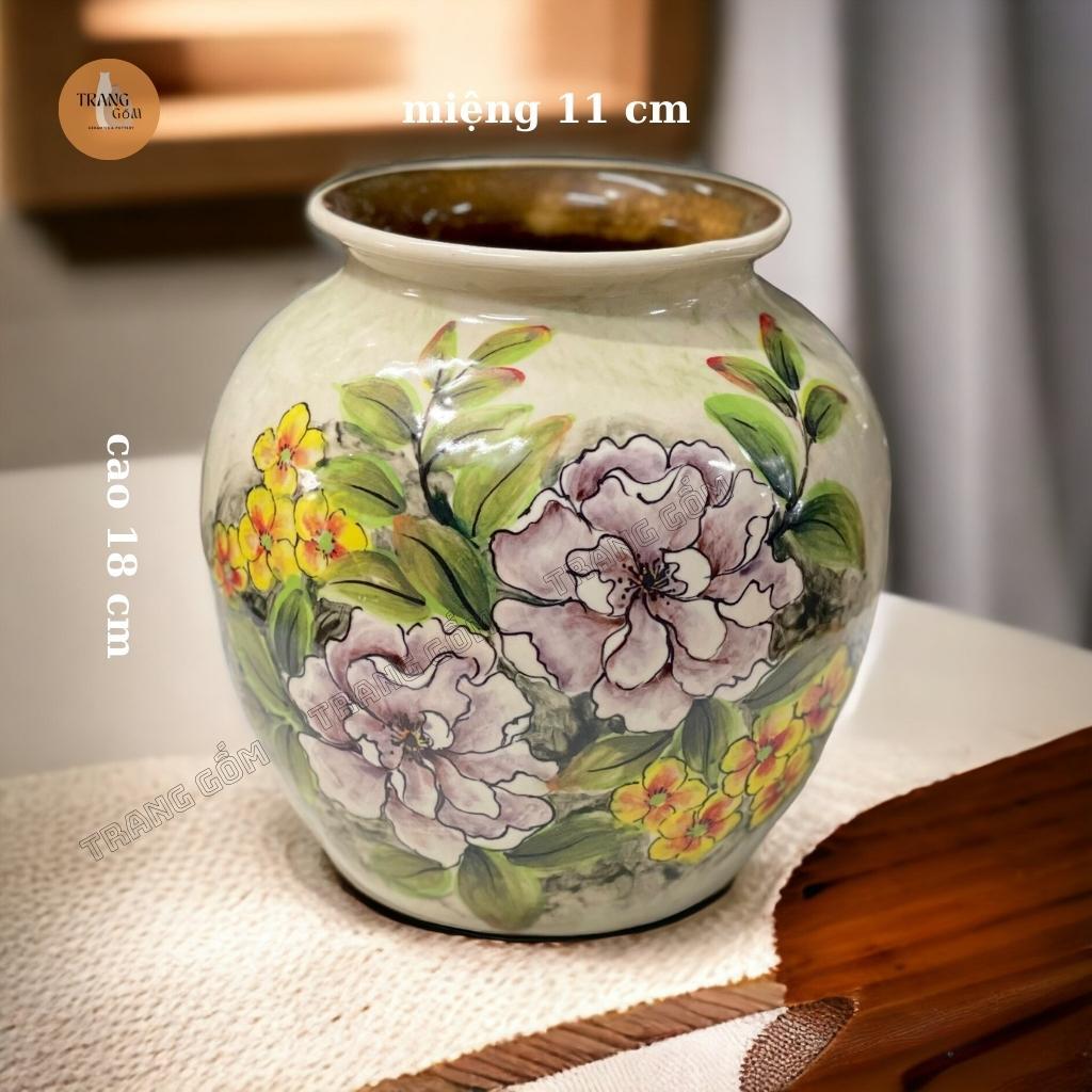 Bình hoa gốm sứ Bát Tràng cao cấp dáng vò tròn quốc dân vẽ 3d màu sắc tươi trẻ cắm hoa siêu đẹp | Trang Gốm TG121