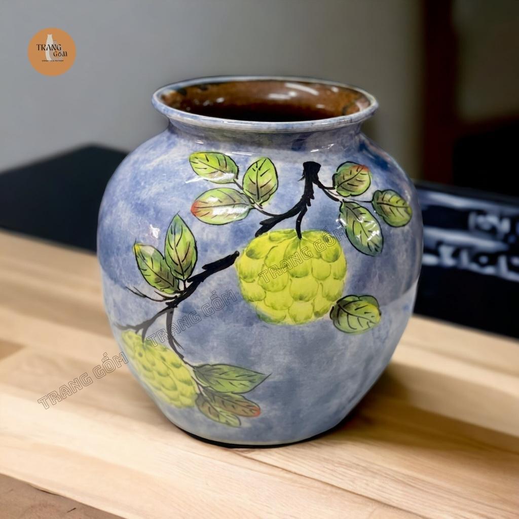 Bình hoa gốm sứ Bát Tràng cao cấp dáng vò tròn quốc dân vẽ 3d màu sắc tươi trẻ cắm hoa siêu đẹp | Trang Gốm TG121