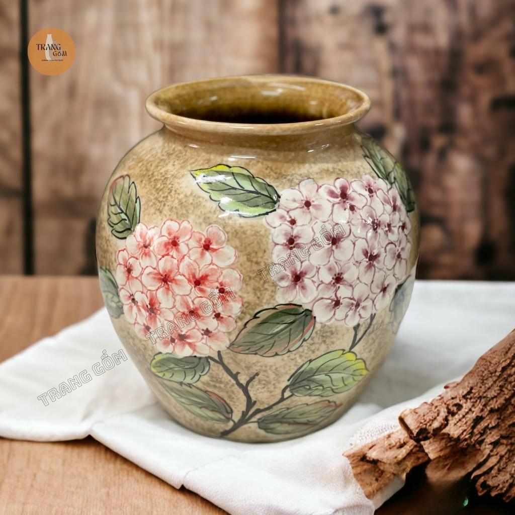 Bình hoa gốm sứ Bát Tràng cao cấp dáng vò tròn quốc dân vẽ 3d màu sắc tươi trẻ cắm hoa siêu đẹp | Trang Gốm TG121