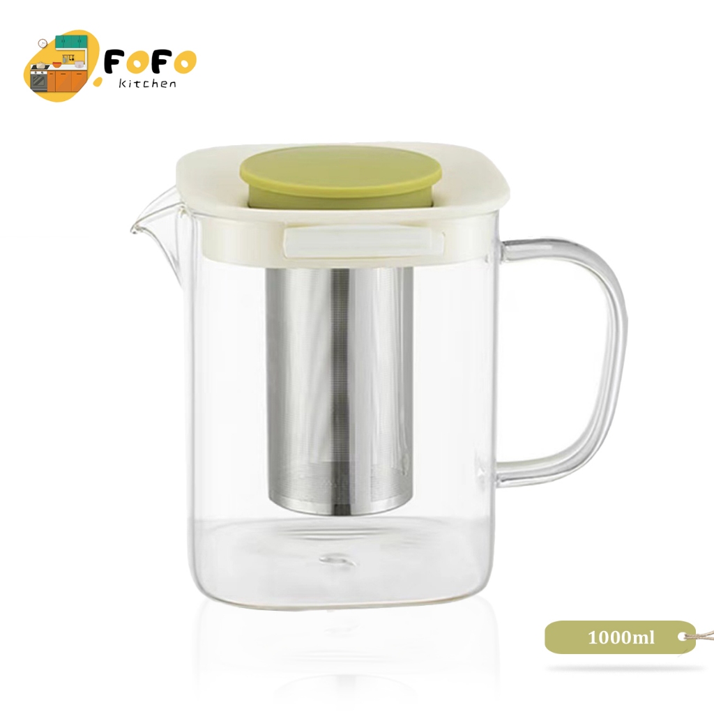 Ấm pha trà thuỷ tinh chịu nhiệt 1000ml Bình pha trà có lõi lọc Inox Bình đựng nước thủy tinh cao cấp Glass teapot FOFO