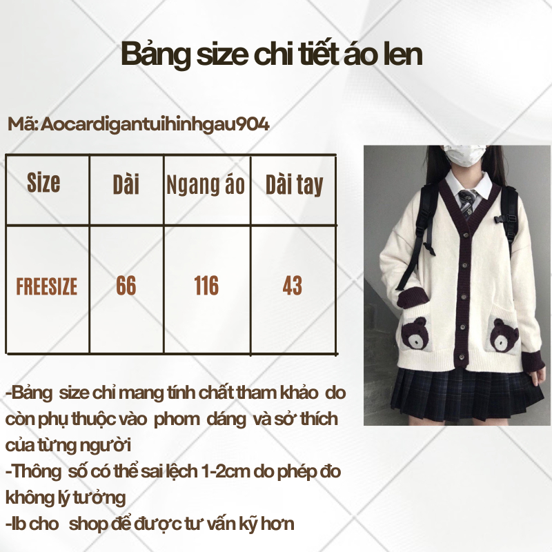 Áo khoác len cardigan nữ chất len - Sammy House - Aocardigantuihinhgau904_p13k11