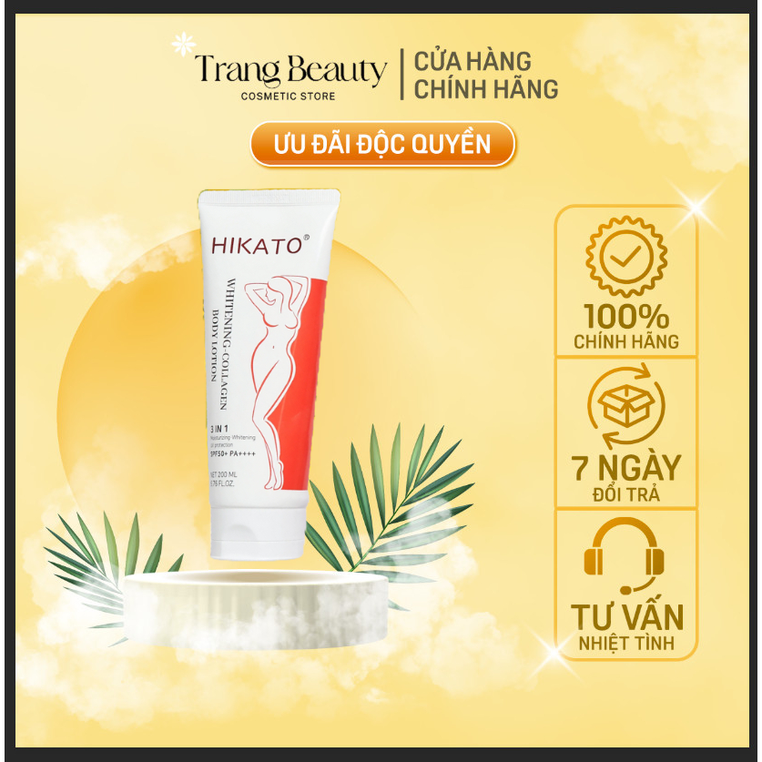 Kem Dưỡng Thể Trắng Da Chống Nắng Nâng Tone Hàn Quốc HIKATO Premium Collagen Whitening Body Lotion 200ml