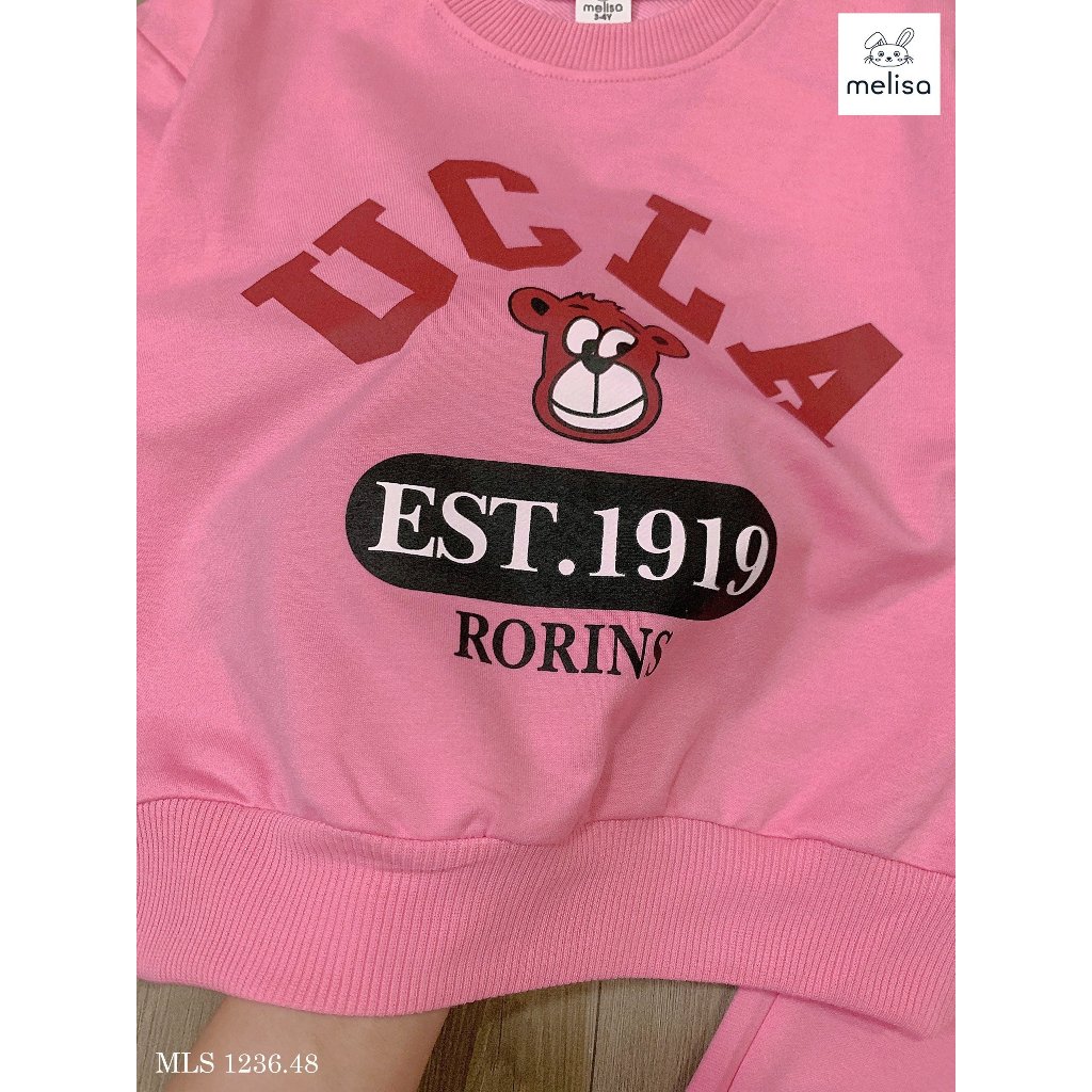 Bộ nỉ da cá Melisa hồng bé gái chữ ULCA