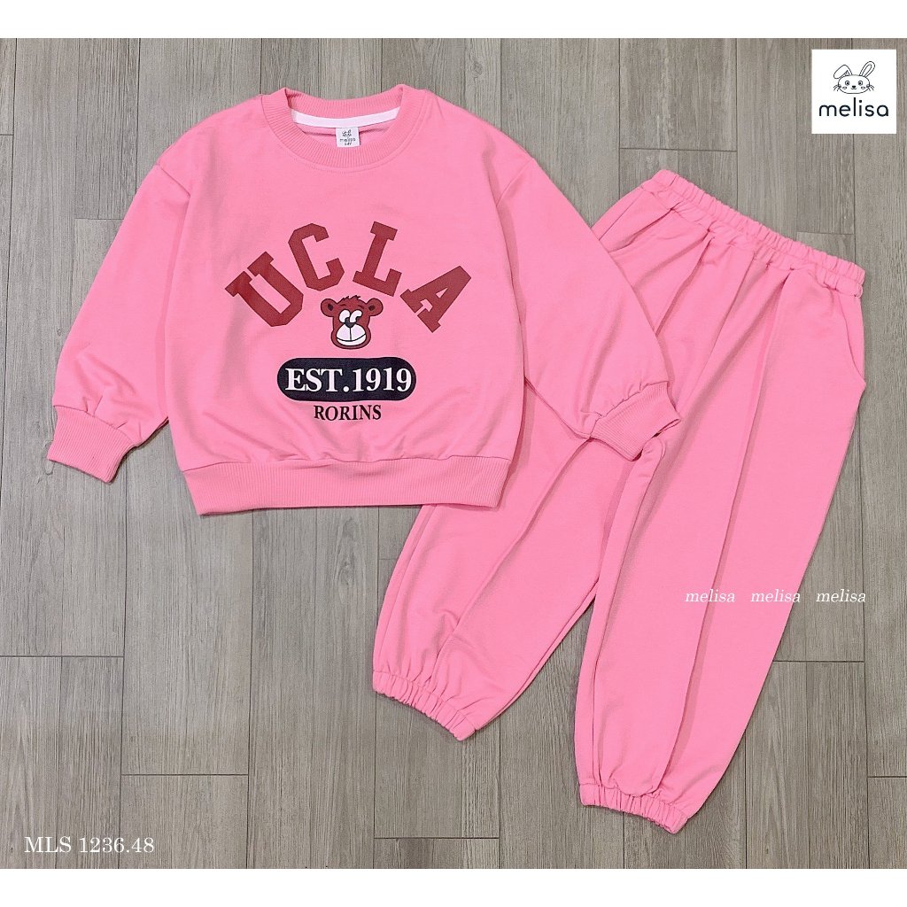 Bộ nỉ da cá Melisa hồng bé gái chữ ULCA