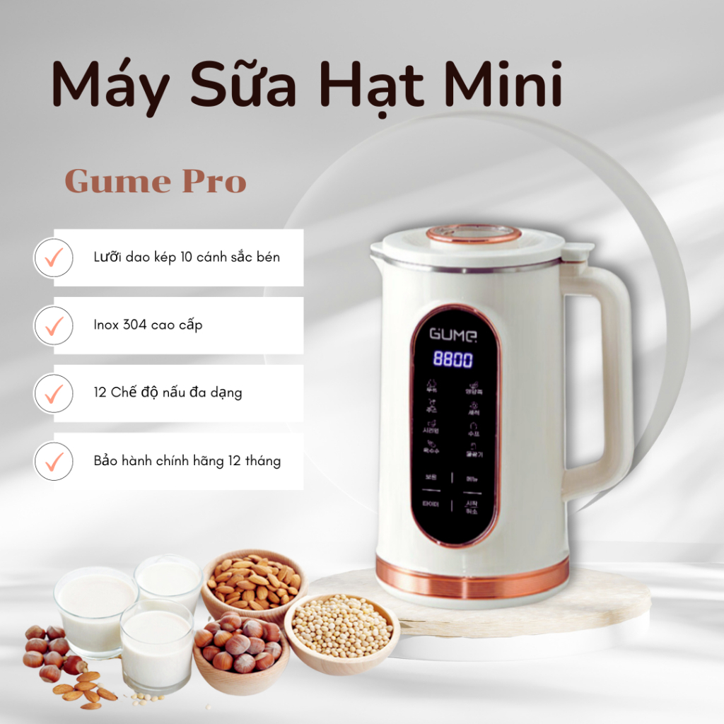 Máy Xay Sữa Hạt Mini Pro GUME 1,2L Đa Chức Năng Công Suất 800W Sử Dụng Nấu Cháo Xay Sinh Tố Sữa Đậu Nành - Tomato Store