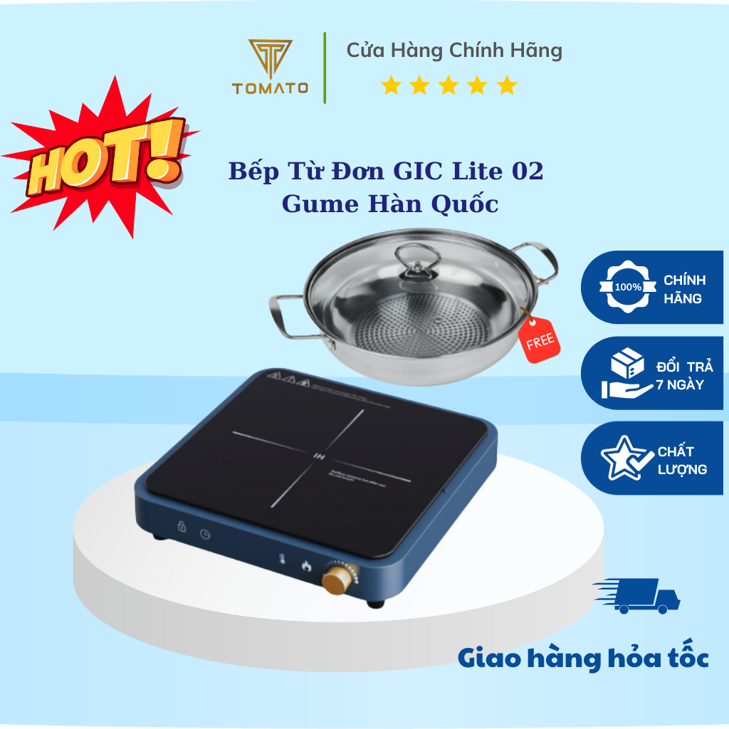 Bếp Từ Đơn Gume GIC Lite 02 Hàn Quốc [Tặng kèm nồi lẩu] Có Hẹn Giờ Công Suất Lớn 2000W Truyền Nhiệt Nhanh - Tomato Store