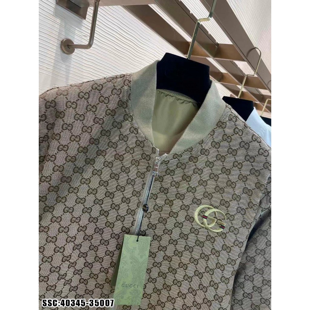 🔥Hot🔥Áo khoác bomber Gucci monogram logo thêu bo cổ hot trend Nam nữ Thu Đông 2023