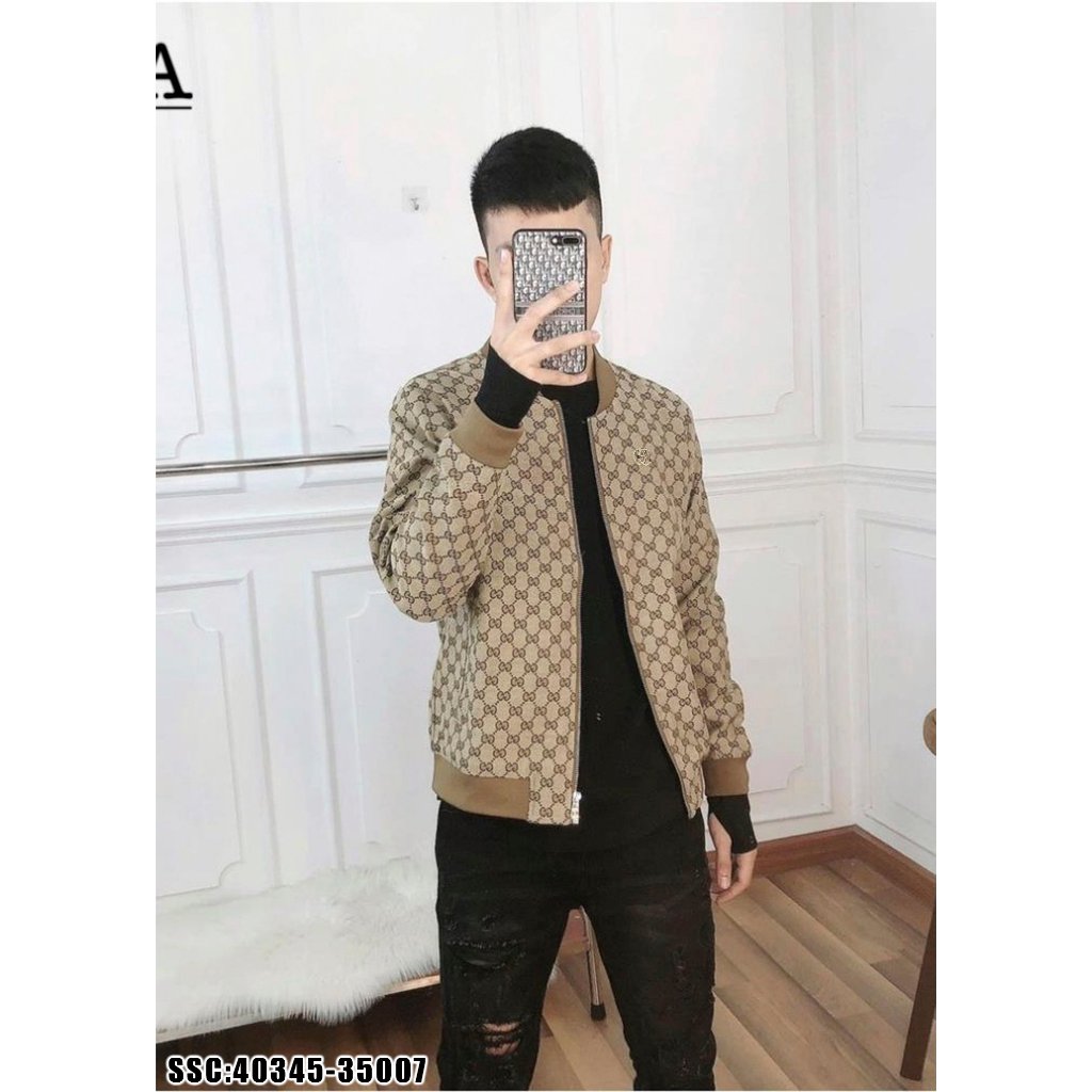 🔥Hot🔥Áo khoác bomber Gucci monogram logo thêu bo cổ hot trend Nam nữ Thu Đông 2023