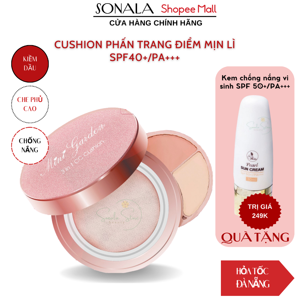 Bộ trang điểm phấn nước CUSHION SPF43+ PA+++MINIGARDEN 8g makeup che khuyết điểm chống nắng kiềm dầu lên tone tự nhiên