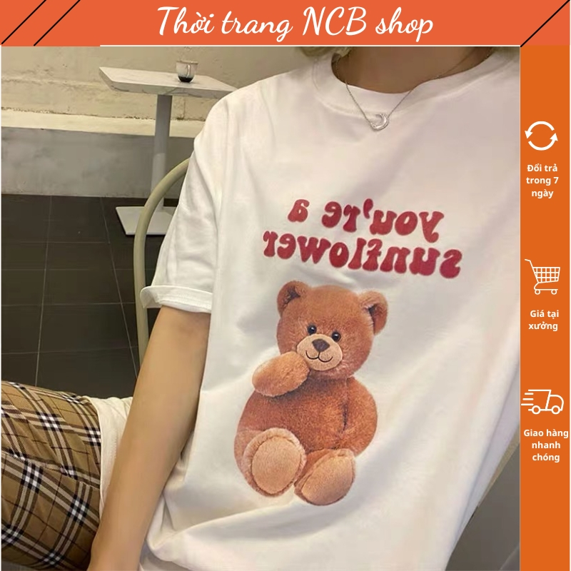 Áo phông nữ , áo thun nữ in hình gấu ngộ nghĩnh , chất vải cotton thoáng mát , loại đẹp