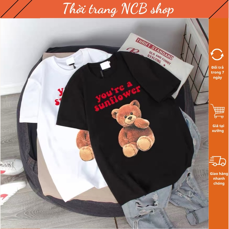 Áo phông nữ , áo thun nữ in hình gấu ngộ nghĩnh , chất vải cotton thoáng mát , loại đẹp