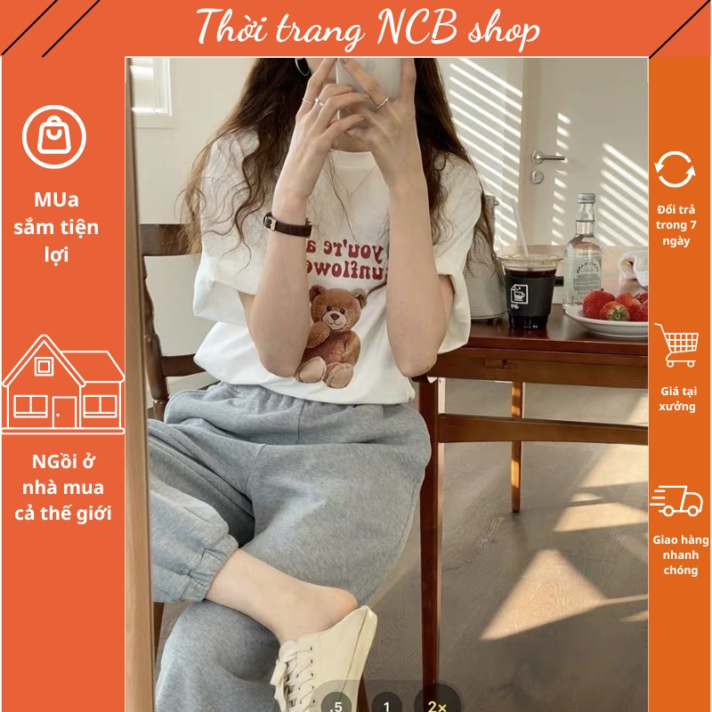 Áo phông nữ , áo thun nữ in hình gấu ngộ nghĩnh , chất vải cotton thoáng mát , loại đẹp