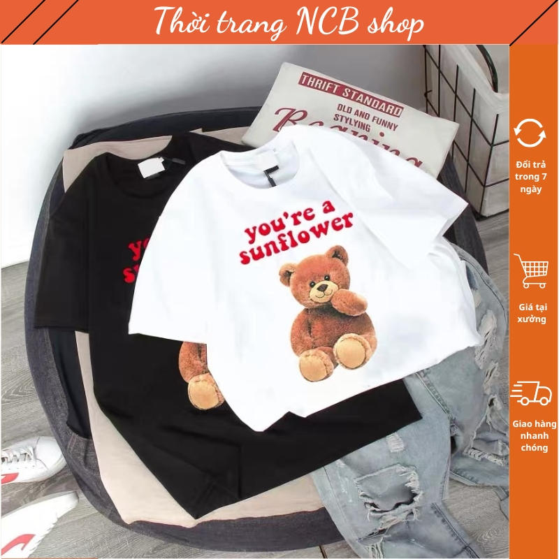 Áo phông nữ , áo thun nữ in hình gấu ngộ nghĩnh , chất vải cotton thoáng mát , loại đẹp