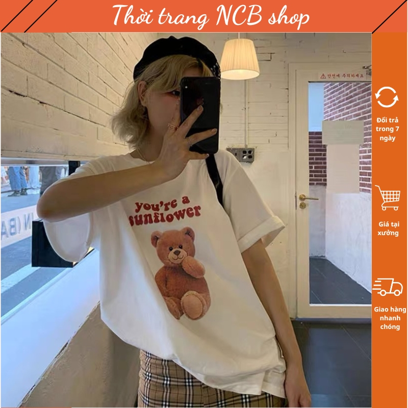Áo phông nữ , áo thun nữ in hình gấu ngộ nghĩnh , chất vải cotton thoáng mát , loại đẹp