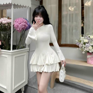 Đầm Body Dài Tay Xòe Tầng Chất Thun Gân Tôn Dáng MK7676