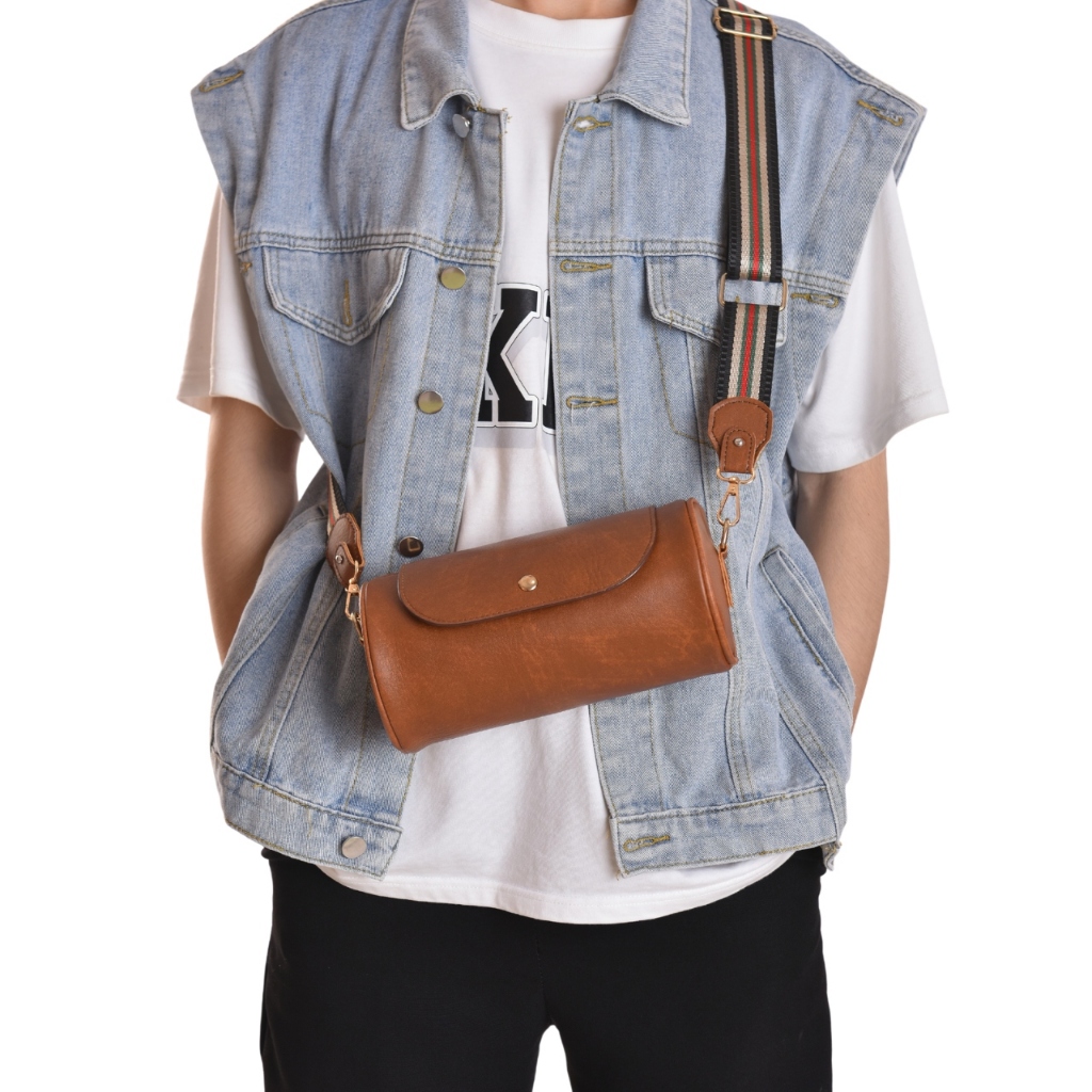 Túi Xách Nam Nữ Hình Trụ Phong Cách Retro, Túi Trụ Đứng, Túi Bao Tử Đeo Chéo Unisex