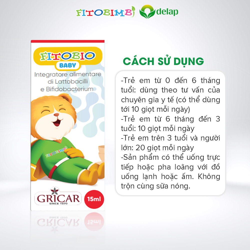 Men Vi Sinh FITOBIO BABY FITOBIMBI Hỗ Trợ Cân Bằng, Bổ Sung Lợi Khuẩn Đường Ruột Cho Bé Chai 15ml