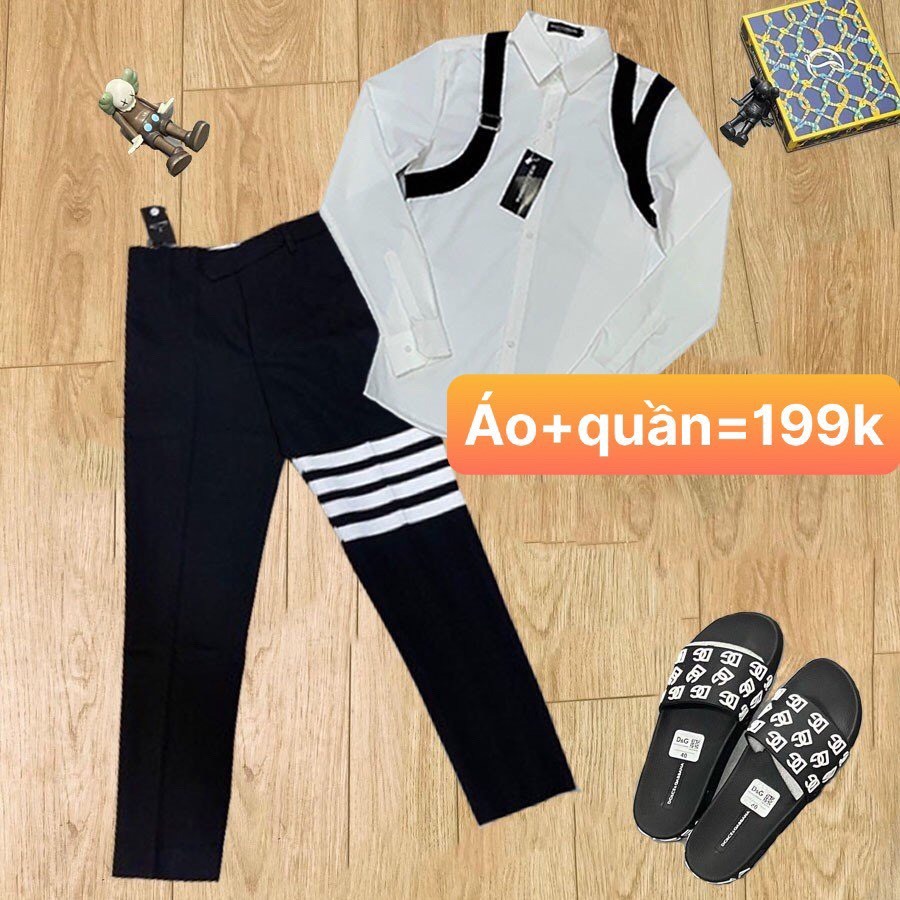 Sét Quần Âu Nam.kết Hợp sơ Mi Trắng Cầu Vai