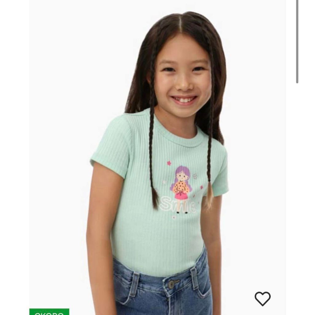 Áo thun gân cộc tay hình búp bê giữa gzj cho bé