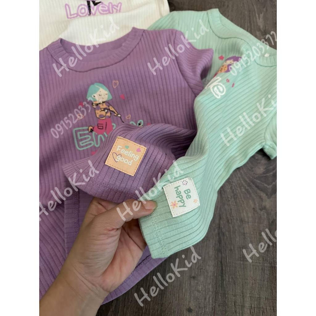 Áo thun gân cộc tay hình búp bê giữa gzj cho bé