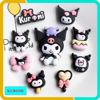 Jibbitz, Charm,Sticker Hình Kuromi Đen (Đã Có Sẵn Nút Gắn Vào Dép), Bộ 9 Cái, Chất Liệu Nhựa Cứng