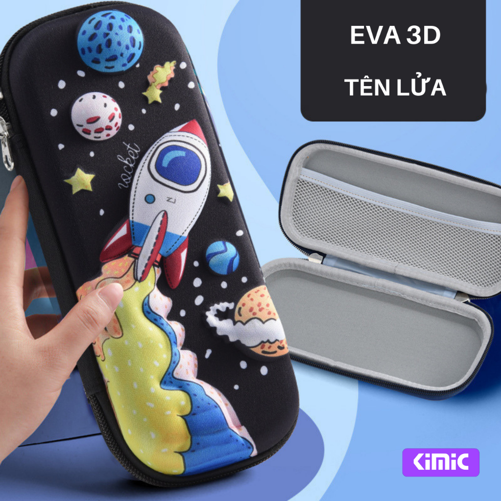 Hộp bút nhiều ngăn đa năng cho bé Kimic in hình dễ thương đựng nhiều đồ tiện dụng