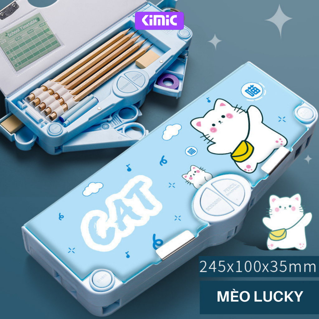 Hộp bút nhiều ngăn đa năng cho bé Kimic in hình dễ thương đựng nhiều đồ tiện dụng