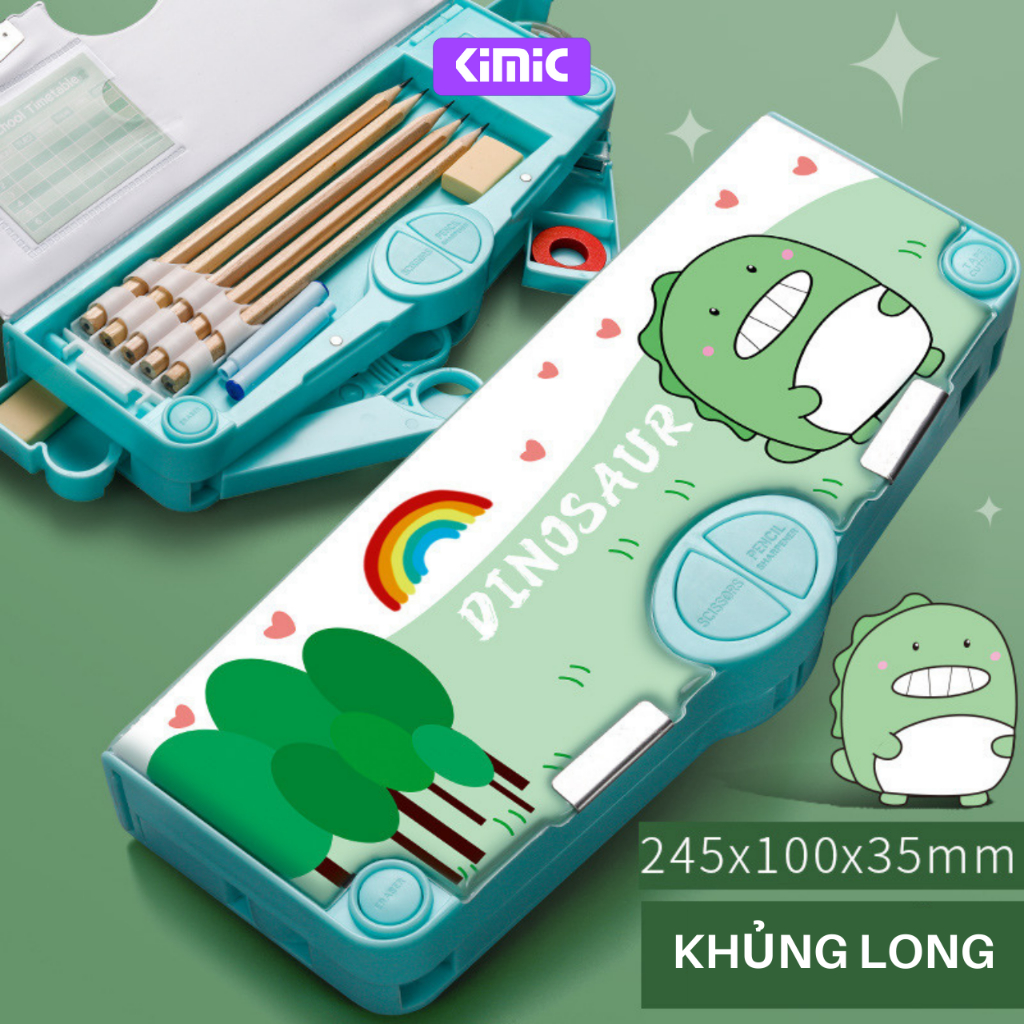 Hộp bút nhiều ngăn đa năng cho bé Kimic in hình dễ thương đựng nhiều đồ tiện dụng