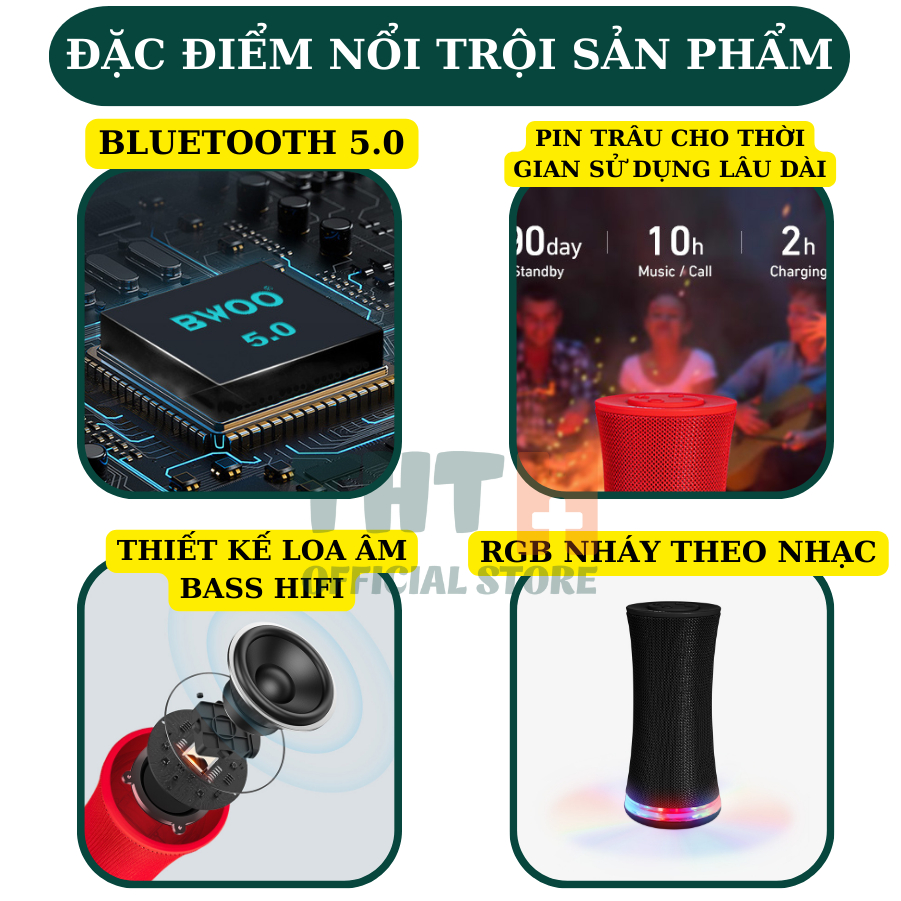 Loa BLUETOOTH BS56 âm thanh HIFI chính hãng ánh sáng theo nhạc RGB bảo hành 12 tháng