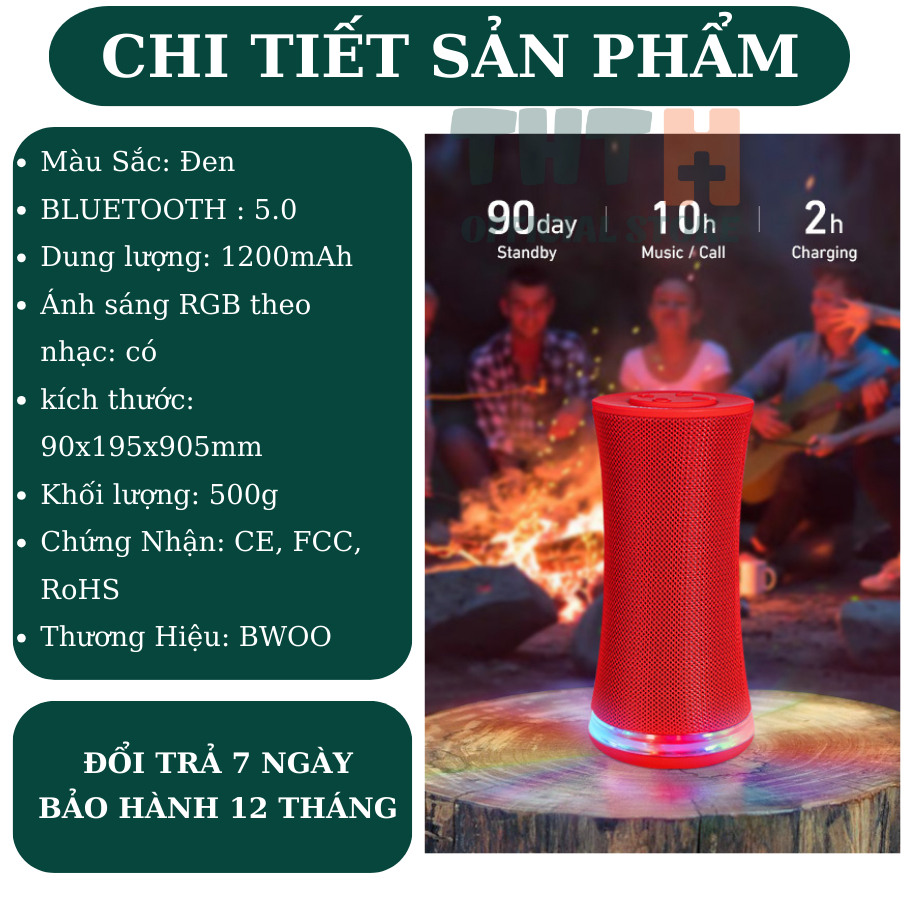 Loa BLUETOOTH BS56 âm thanh HIFI chính hãng ánh sáng theo nhạc RGB bảo hành 12 tháng