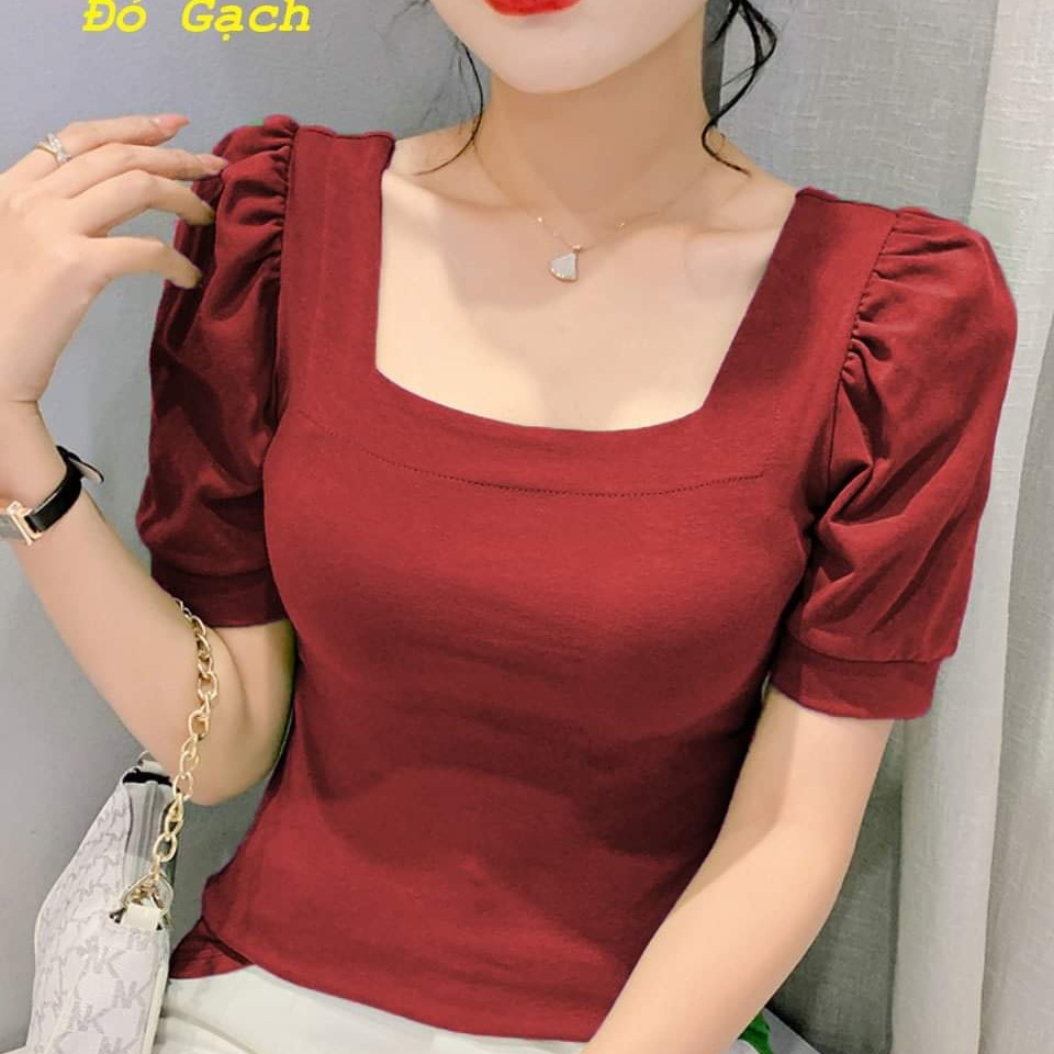 Áo Trung Niên Nữ U30 U40 U50 Tay Phồng Cổ Vuông Kiểu Dáng Sơ Mi_ Áo Cho Mẹ