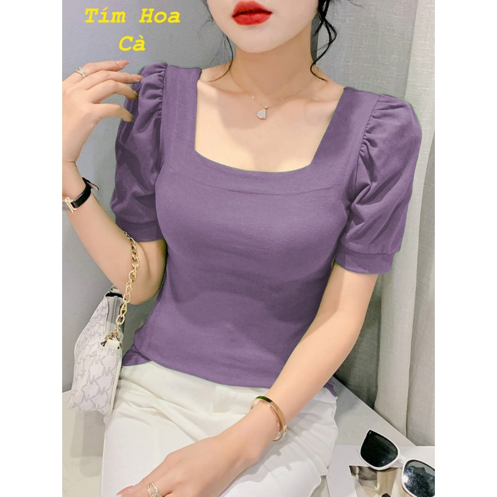 Áo Trung Niên Nữ U30 U40 U50 Tay Phồng Cổ Vuông Kiểu Dáng Sơ Mi_ Áo Cho Mẹ