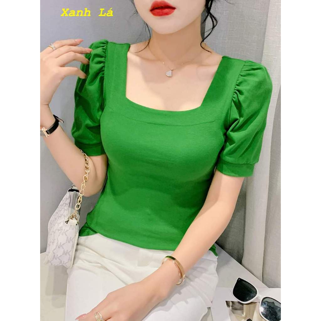 Áo Trung Niên Nữ U30 U40 U50 Tay Phồng Cổ Vuông Kiểu Dáng Sơ Mi_ Áo Cho Mẹ