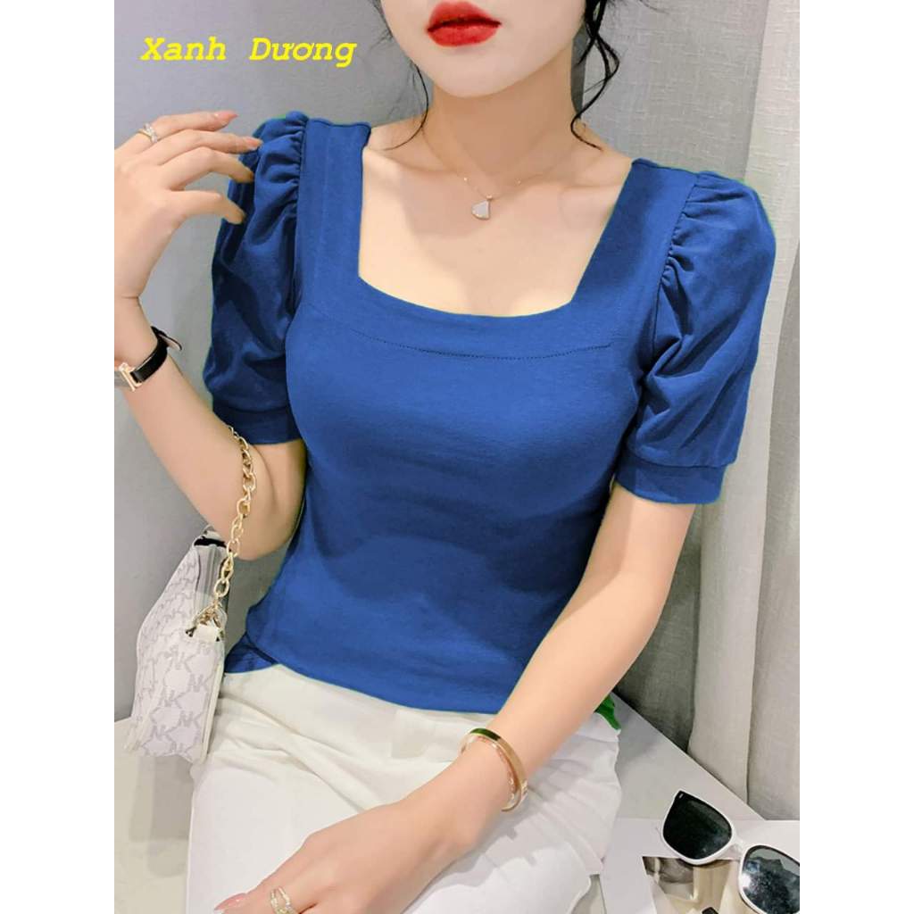 Áo Trung Niên Nữ U30 U40 U50 Tay Phồng Cổ Vuông Kiểu Dáng Sơ Mi_ Áo Cho Mẹ