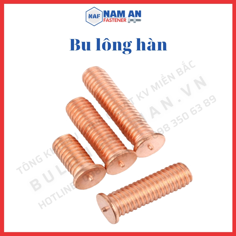 200 con Bu lông hàn, đinh hàn M5x16, M6x16, M6x20, bu lông hàn chập thép mạ đồng